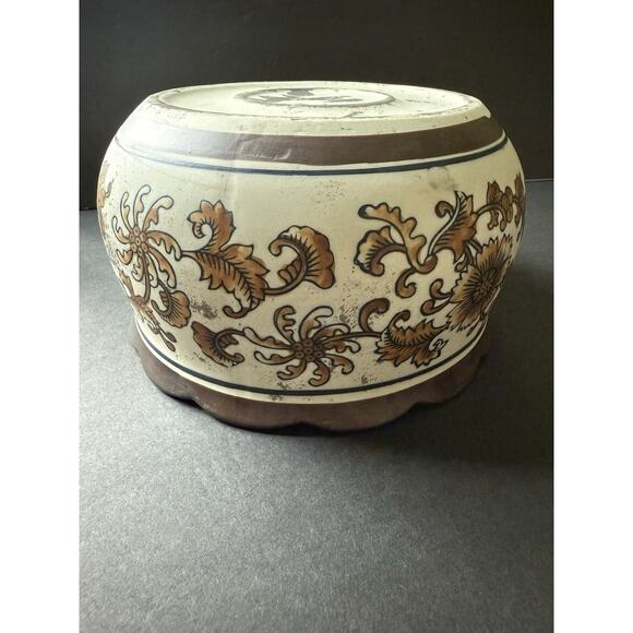 Vintage Stoneware Pottery Ruffle Bowl Brown Beige Glazed Scalloped Handcrafted - Picture 8 of 10